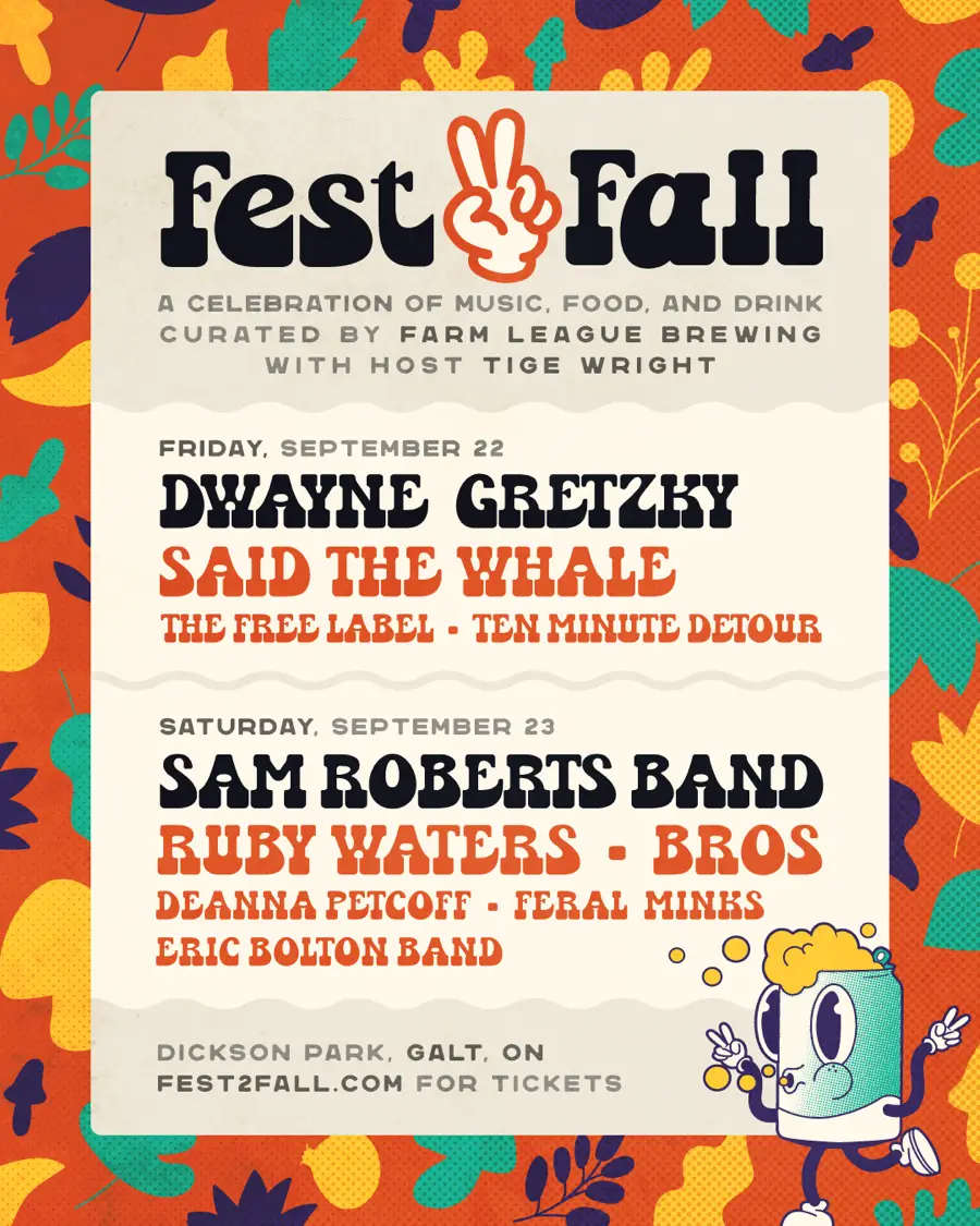 Fest2Fall 2023 featured Sam Roberts Band, Dwayne Gretzky, Said the Whale, Ruby Waters and Bros